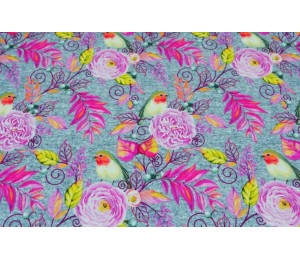 French Terry - Rotkehlchen grau pink